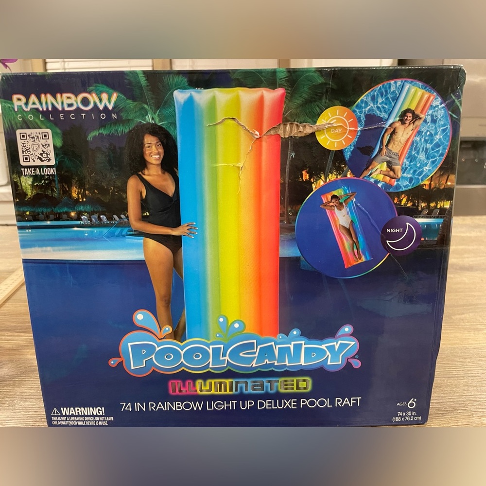 Pool Candy Illuminated 74 Inch Rainbow Light Up Deluxe Pool Raft Float